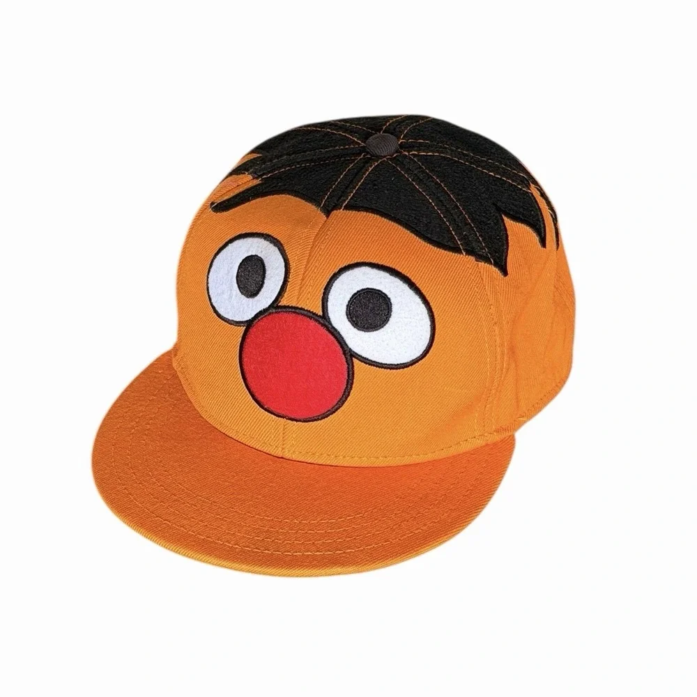 Vintage Sesame‎ Street Ernie Hat Fitted Size 7 1/2 Orange Embroidered Wool Blend